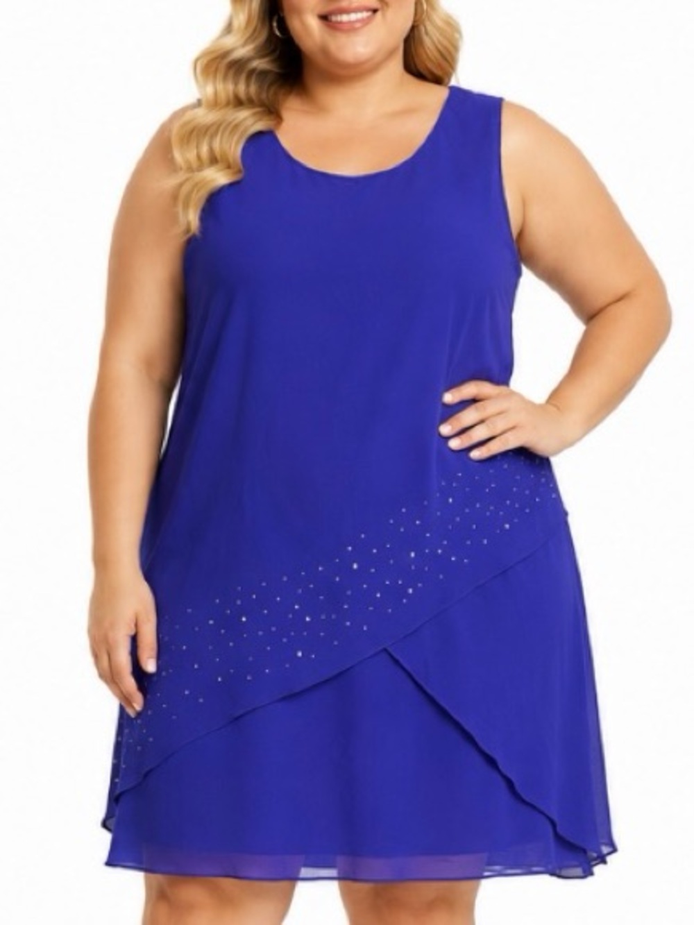 Ursula of Switzerland Plus Size Royal Blue Sleeveless Layered Dress with Sparkle